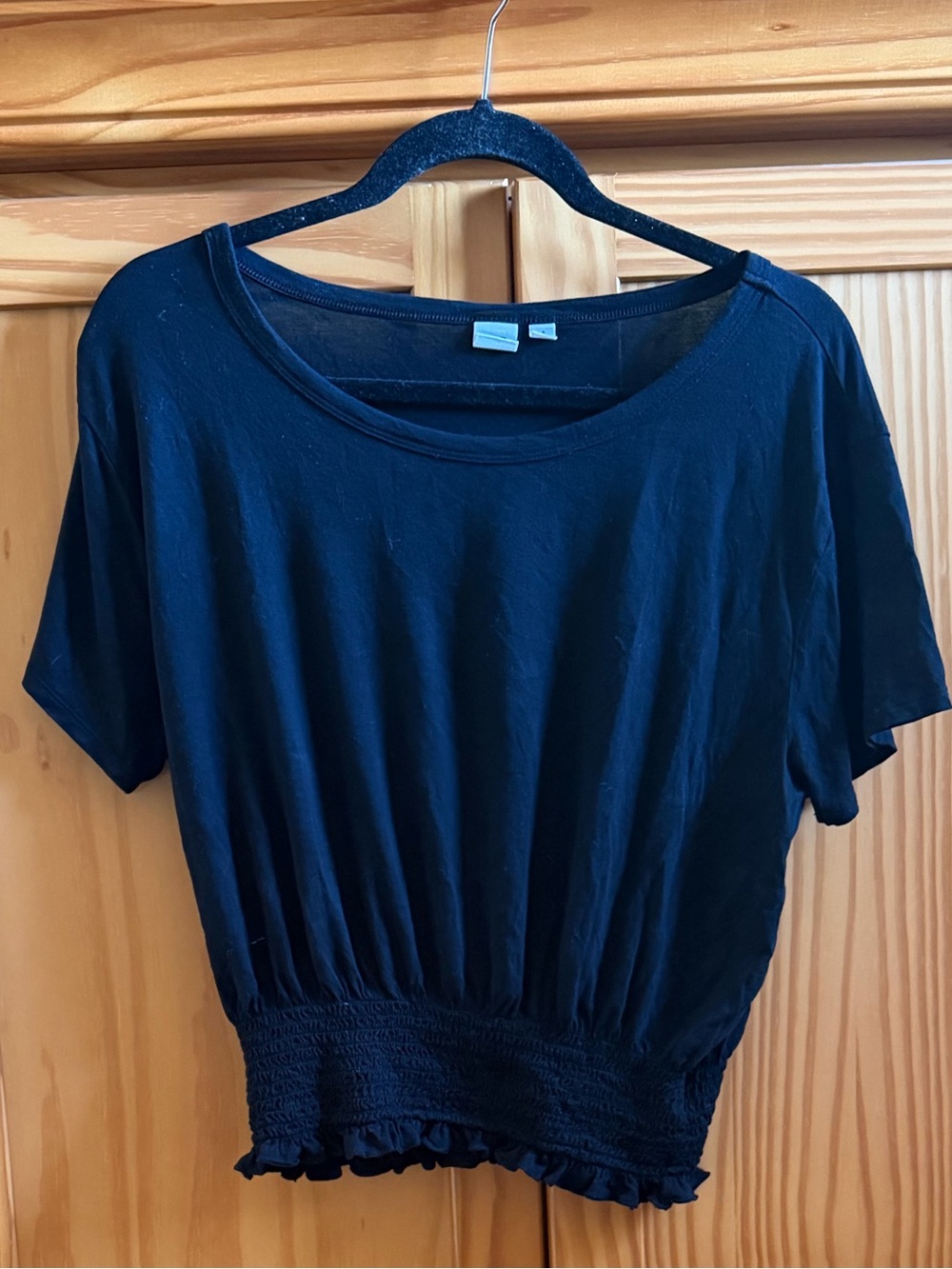 Gap Black Smocked Hem Short Sleeve Top